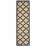 2' X 8' Beige and Black Geometric Stain Resistant Indoor Outdoor Area Rug