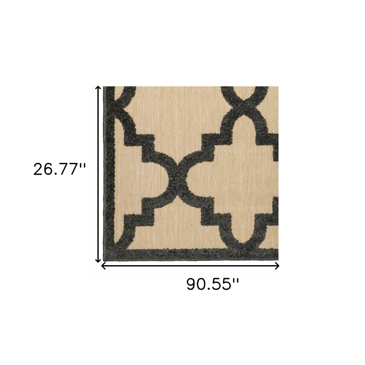 2' X 8' Beige and Black Geometric Stain Resistant Indoor Outdoor Area Rug