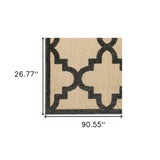 2' X 8' Beige and Black Geometric Stain Resistant Indoor Outdoor Area Rug