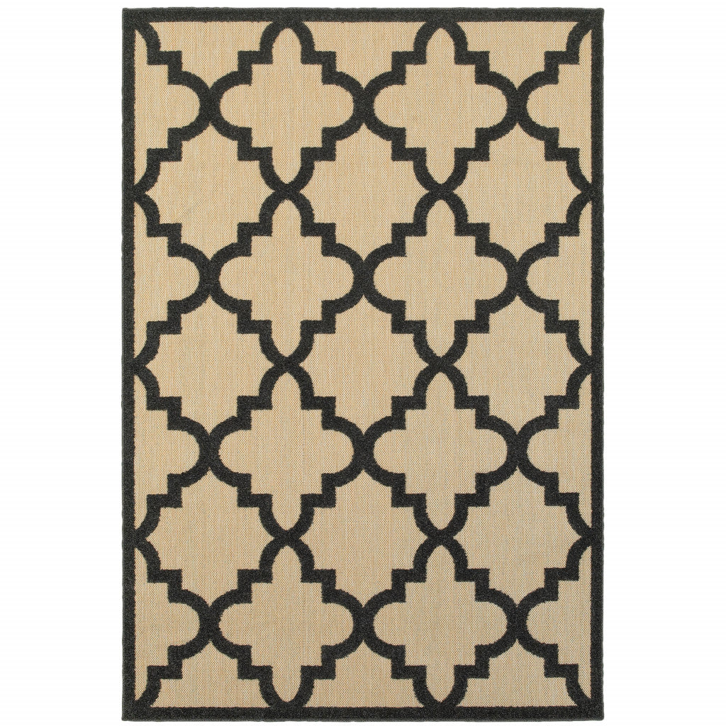 5' X 8' Beige and Black Geometric Stain Resistant Indoor Outdoor Area Rug