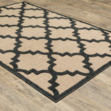 5' X 8' Beige and Black Geometric Stain Resistant Indoor Outdoor Area Rug