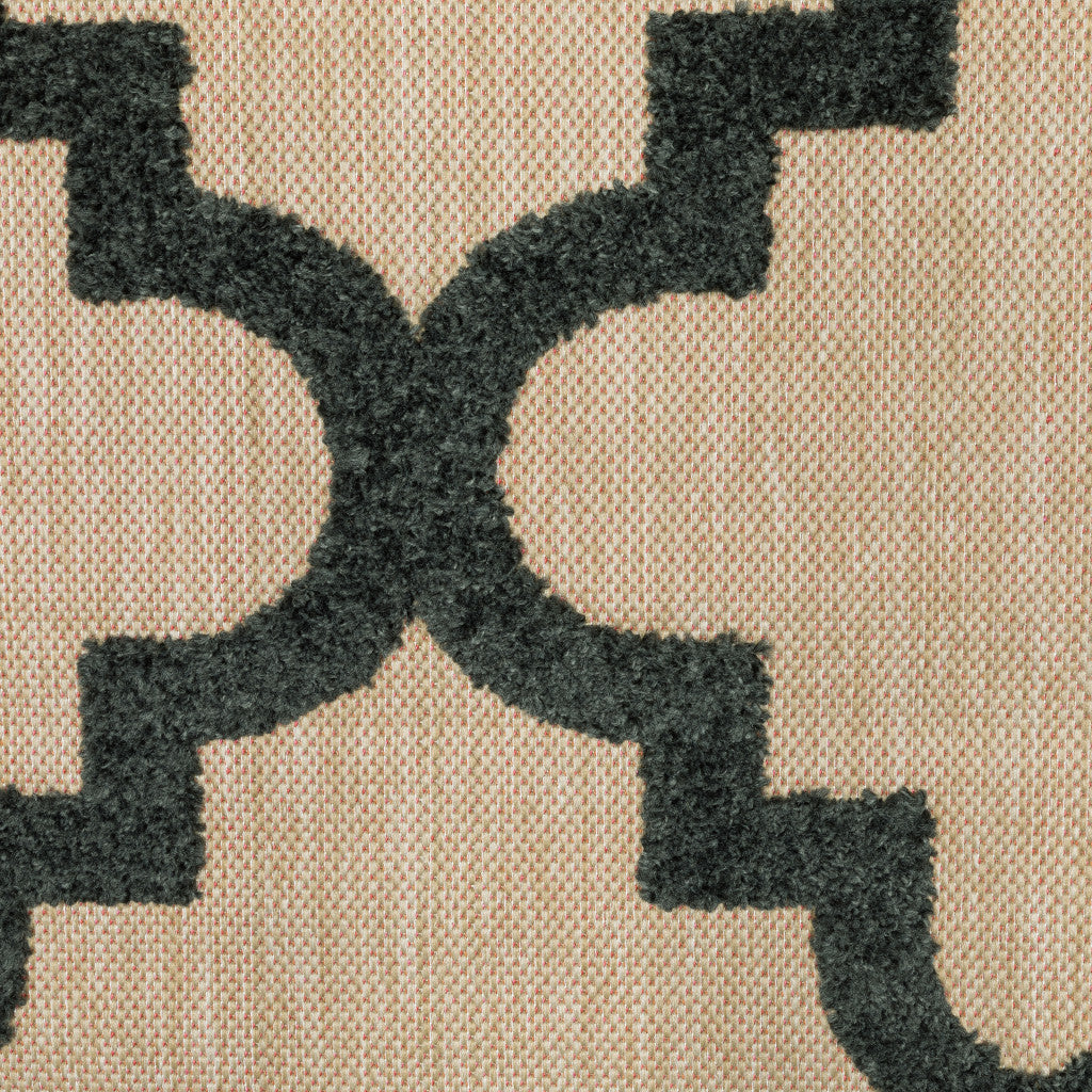 7' X 10' Beige and Black Geometric Stain Resistant Indoor Outdoor Area Rug