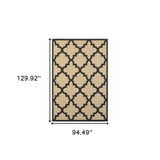 8' X 11' Beige and Black Geometric Stain Resistant Indoor Outdoor Area Rug