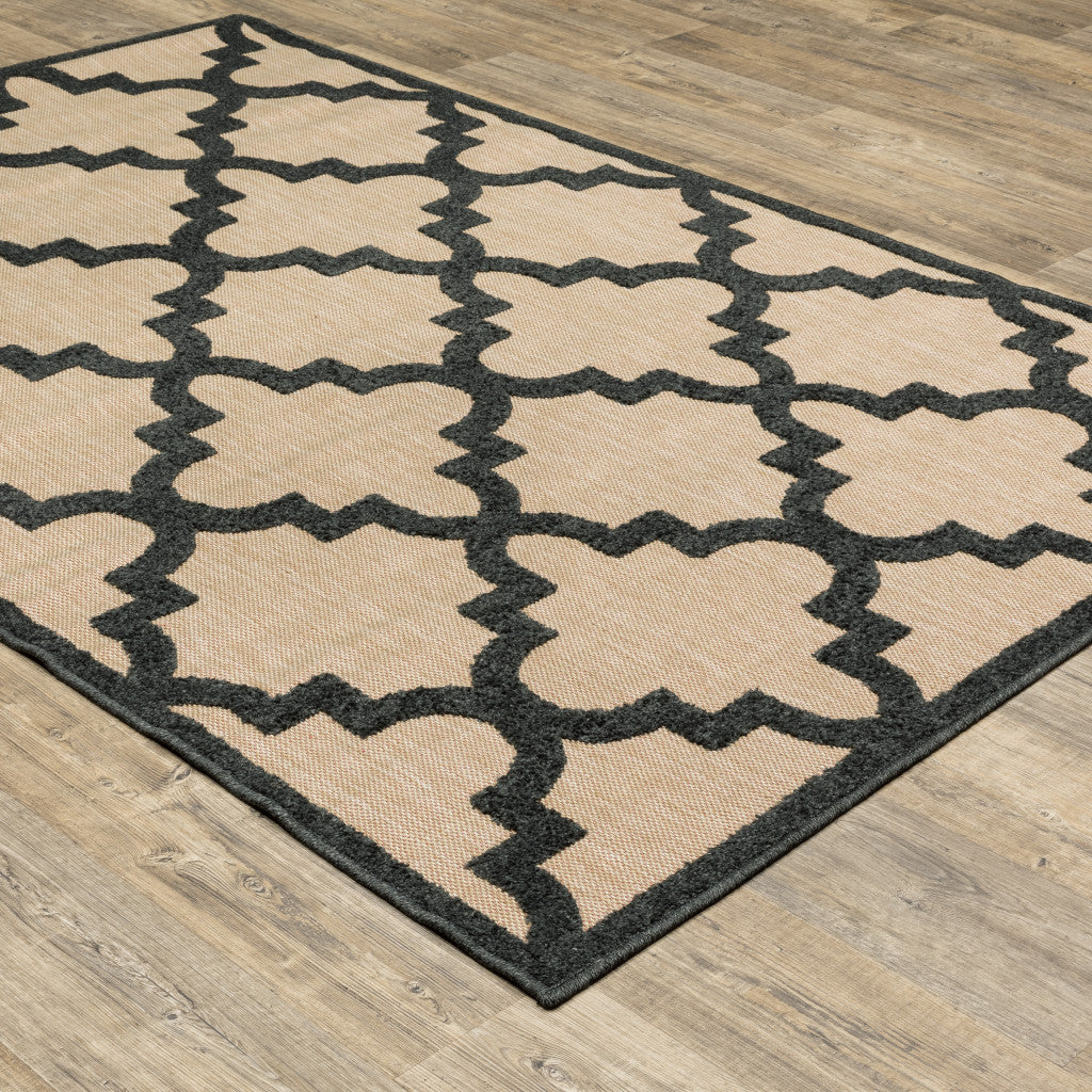 8' X 11' Beige and Black Geometric Stain Resistant Indoor Outdoor Area Rug