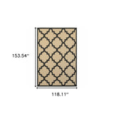 10' X 13' Beige and Black Geometric Stain Resistant Indoor Outdoor Area Rug