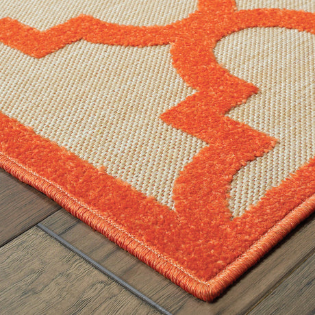 4' X 5' Orange Geometric Stain Resistant Indoor Outdoor Area Rug