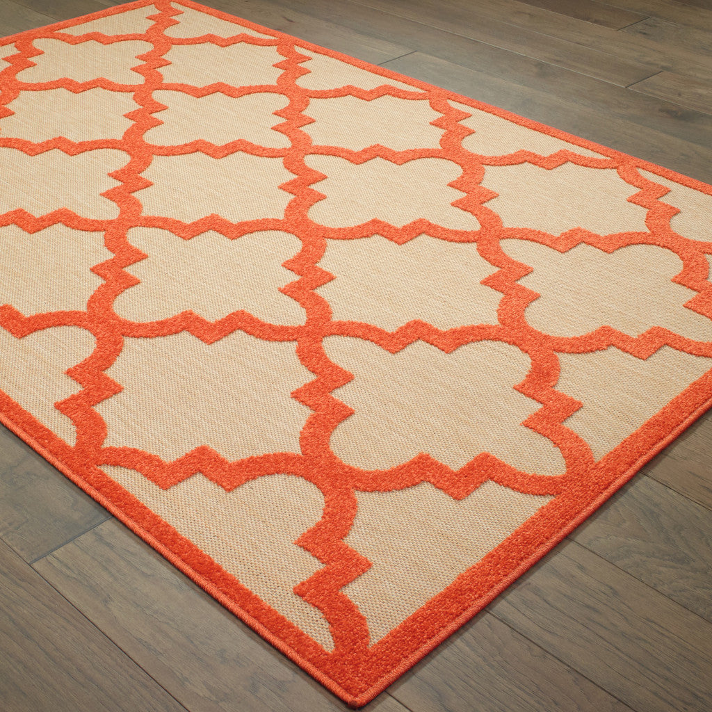 4' X 5' Orange Geometric Stain Resistant Indoor Outdoor Area Rug