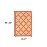 7' X 10' Orange Geometric Stain Resistant Indoor Outdoor Area Rug