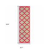 2' X 8' Red Geometric Stain Resistant Indoor Outdoor Area Rug