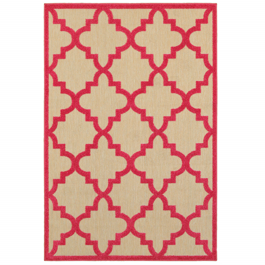 4' X 5' Red Geometric Stain Resistant Indoor Outdoor Area Rug