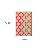 4' X 5' Red Geometric Stain Resistant Indoor Outdoor Area Rug