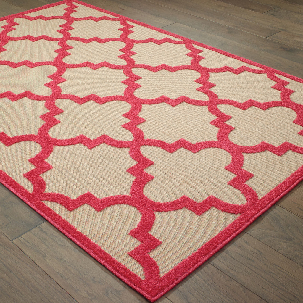 7' X 10' Red Geometric Stain Resistant Indoor Outdoor Area Rug