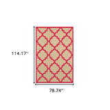 7' X 10' Red Geometric Stain Resistant Indoor Outdoor Area Rug