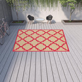 10' X 13' Red Geometric Stain Resistant Indoor Outdoor Area Rug