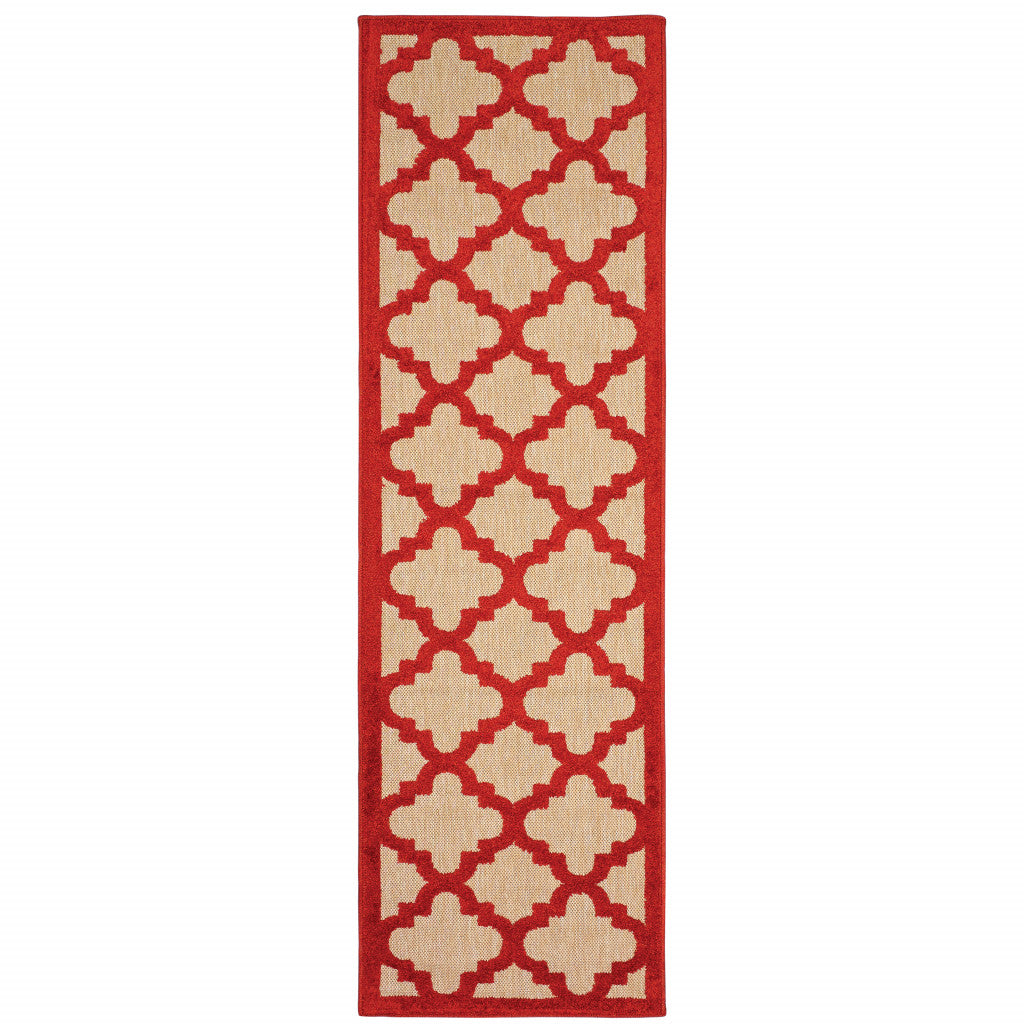 2' X 8' Red Geometric Stain Resistant Indoor Outdoor Area Rug