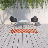 2' X 8' Red Geometric Stain Resistant Indoor Outdoor Area Rug