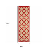 2' X 8' Red Geometric Stain Resistant Indoor Outdoor Area Rug