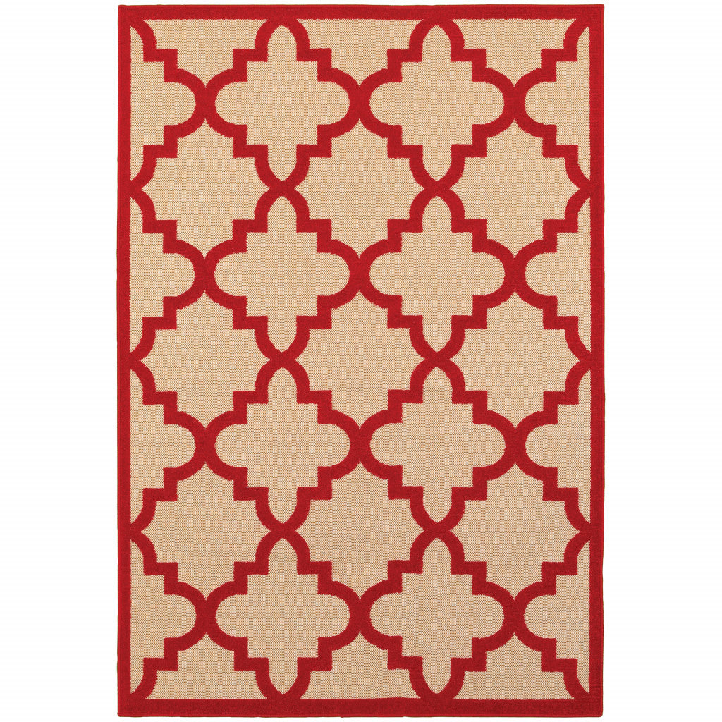 4' X 5' Red Geometric Stain Resistant Indoor Outdoor Area Rug