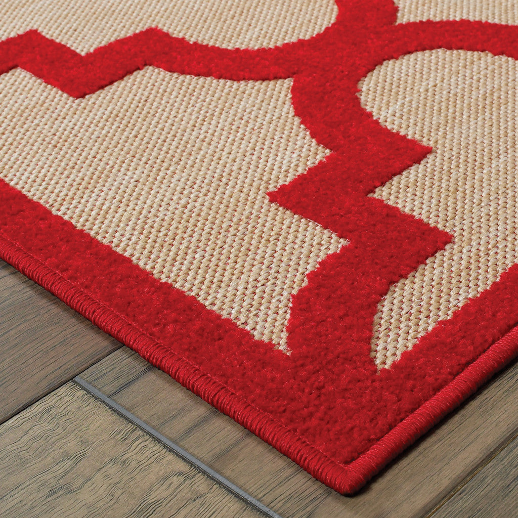 5' X 8' Red Geometric Stain Resistant Indoor Outdoor Area Rug