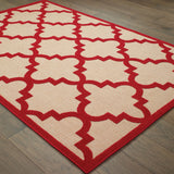 5' X 8' Red Geometric Stain Resistant Indoor Outdoor Area Rug