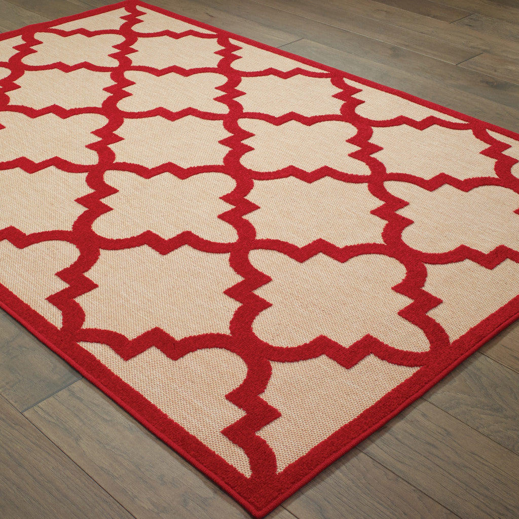 7' X 10' Red Geometric Stain Resistant Indoor Outdoor Area Rug