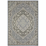 10' X 13' Blue and Green Oriental Stain Resistant Indoor Outdoor Area Rug