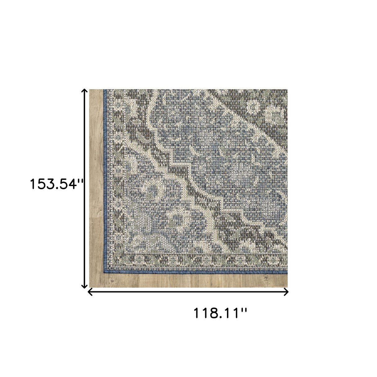 10' X 13' Blue and Green Oriental Stain Resistant Indoor Outdoor Area Rug