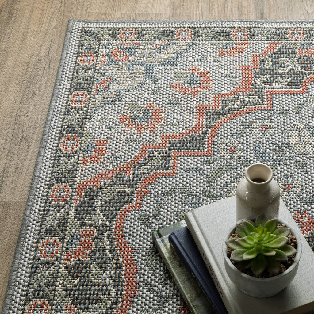 10' X 13' Blue Oriental Stain Resistant Indoor Outdoor Area Rug