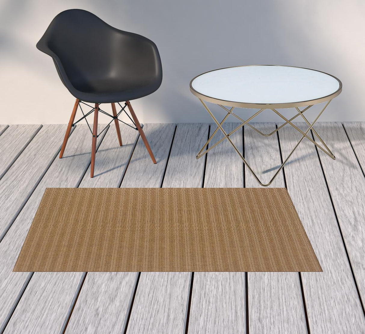 2' X 4' Tan Striped Stain Resistant Indoor Outdoor Area Rug