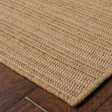 4' X 6' Tan Striped Stain Resistant Indoor Outdoor Area Rug