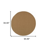 8' X 8' Tan Round Striped Stain Resistant Indoor Outdoor Area Rug