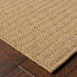 8' X 11' Tan Striped Stain Resistant Indoor Outdoor Area Rug