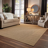 9' X 13' Tan Striped Stain Resistant Indoor Outdoor Area Rug