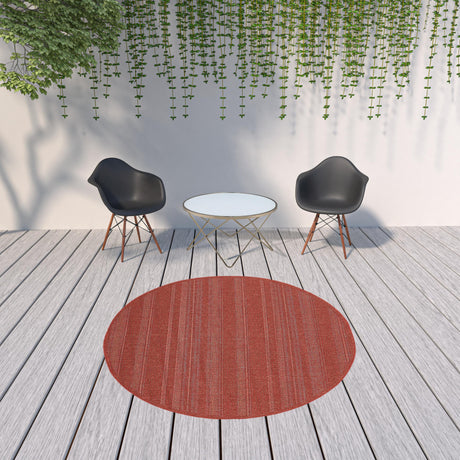 8' X 8' Red Round Stain Resistant Indoor Outdoor Area Rug