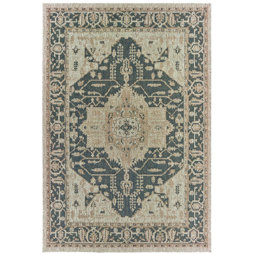 8' X 10' Gray Oriental Stain Resistant Indoor Outdoor Area Rug