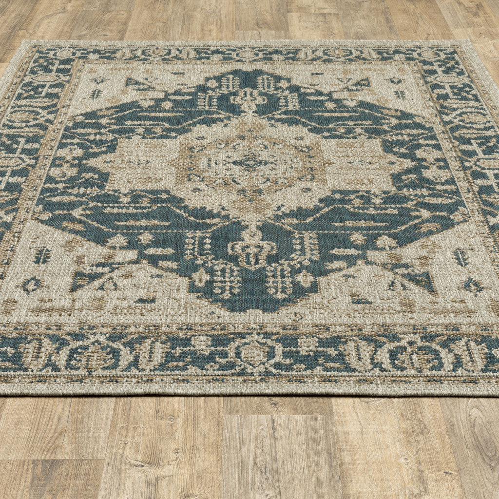 8' X 10' Gray Oriental Stain Resistant Indoor Outdoor Area Rug