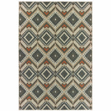 7' X 9' Gray Geometric Stain Resistant Indoor Outdoor Area Rug