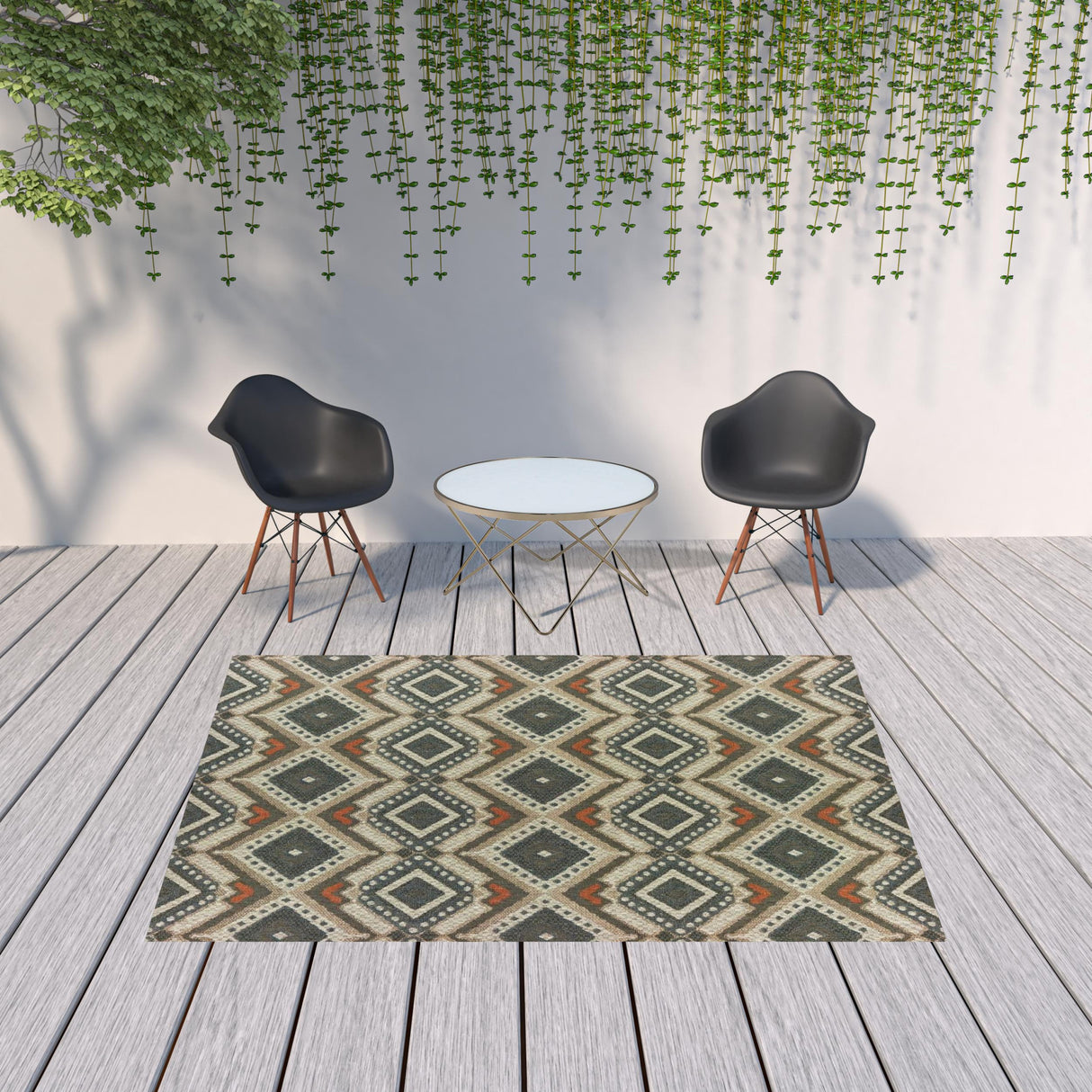 7' X 9' Gray Geometric Stain Resistant Indoor Outdoor Area Rug