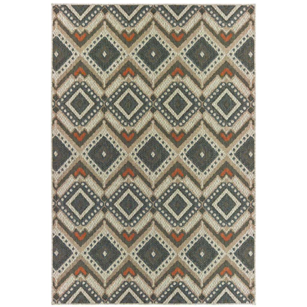 10' X 13' Gray Geometric Stain Resistant Indoor Outdoor Area Rug