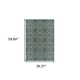 3' X 5' Blue and Gray Geometric Stain Resistant Indoor Outdoor Area Rug