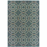 5' X 7' Blue and Gray Geometric Stain Resistant Indoor Outdoor Area Rug