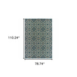 7' X 9' Blue and Gray Geometric Stain Resistant Indoor Outdoor Area Rug