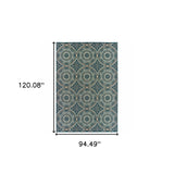 8' x 10' Blue and Gray Geometric Stain Resistant Indoor Outdoor Area Rug