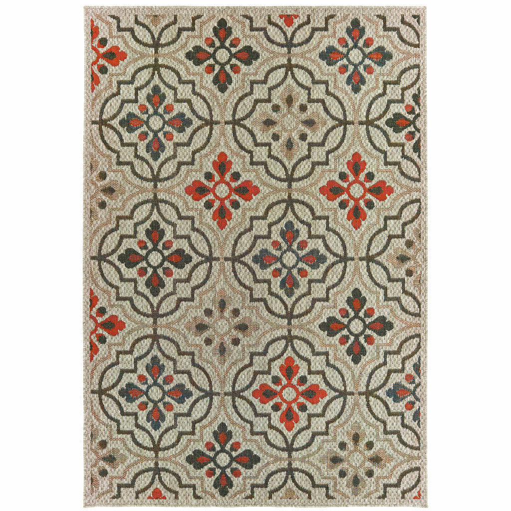 5' X 7' Gray Geometric Stain Resistant Indoor Outdoor Area Rug