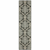 2' X 8' Gray Floral Stain Resistant Indoor Outdoor Area Rug