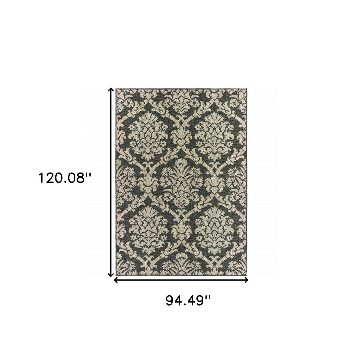 8' X 10' Gray Floral Stain Resistant Indoor Outdoor Area Rug