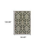 8' X 10' Gray Floral Stain Resistant Indoor Outdoor Area Rug