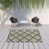 7' X 9' Blue and Gray Geometric Stain Resistant Indoor Outdoor Area Rug