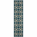 2' X 8' Blue and Gray Geometric Stain Resistant Indoor Outdoor Area Rug