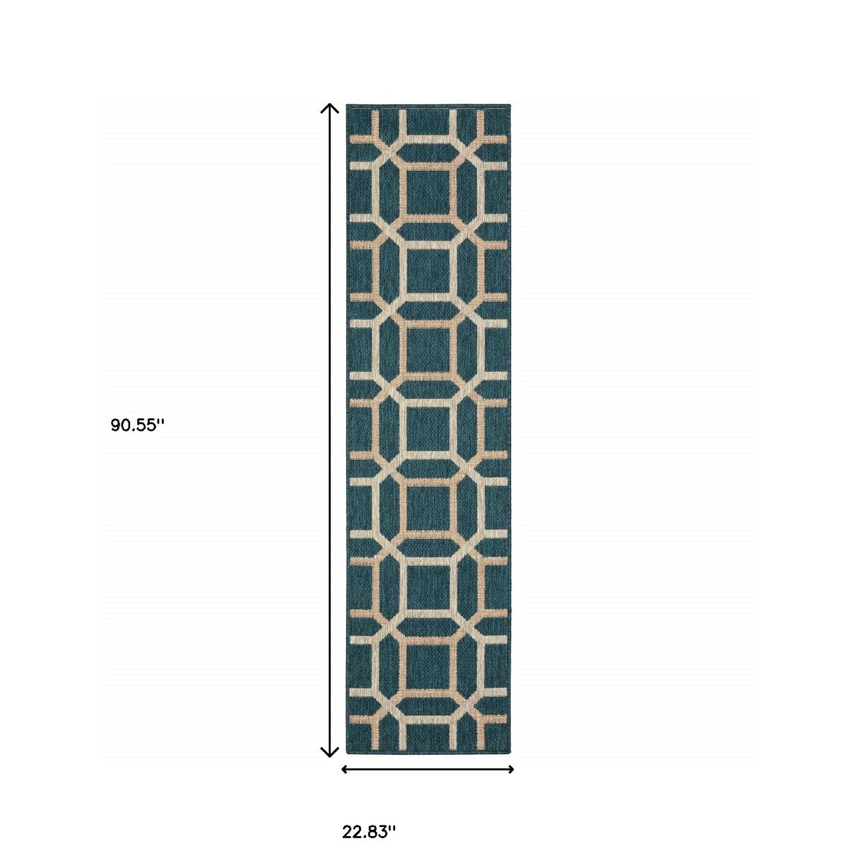 2' X 8' Blue and Gray Geometric Stain Resistant Indoor Outdoor Area Rug